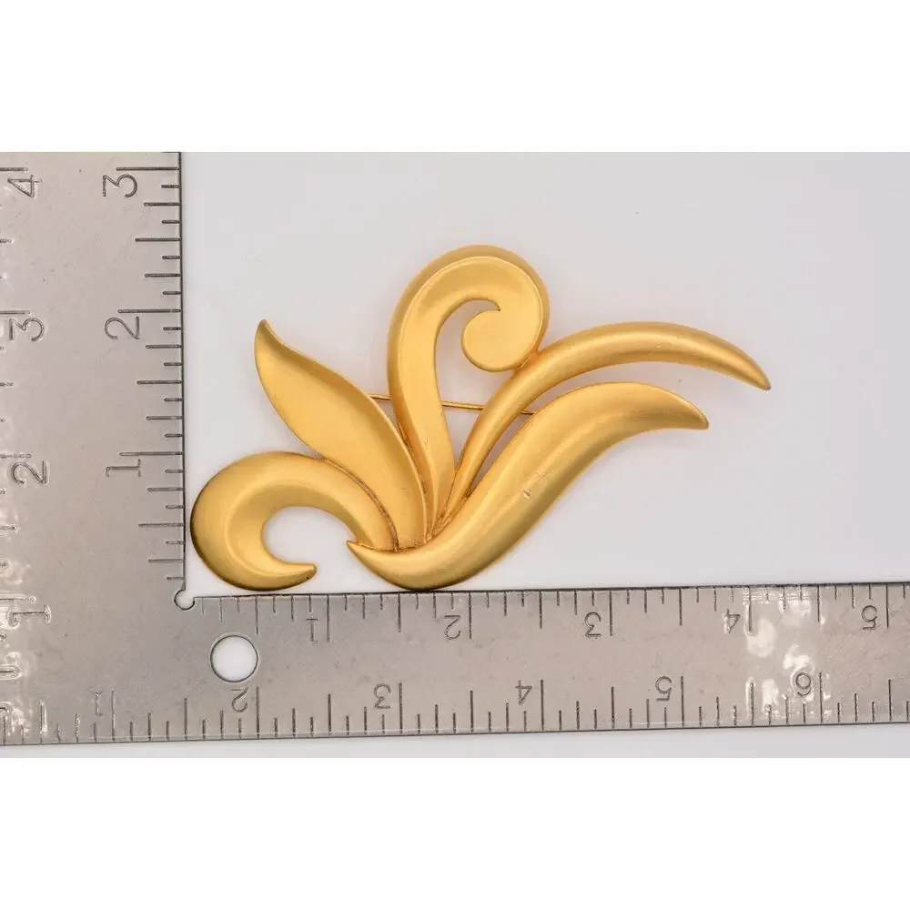 Vintage JJ Large Flower Pin Brooch Brushed Gold Chunky Heavy Signed 80s Jewelry